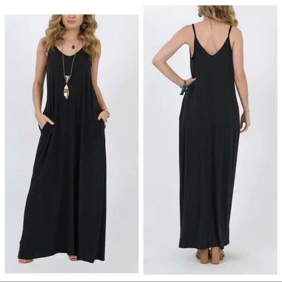 2X•Bebe Zen Black Maxi Dress With Pockets - Picture 3 of 12